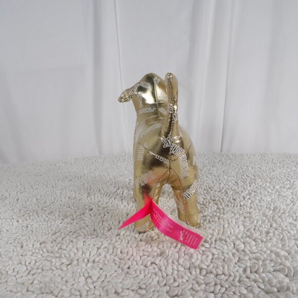 VICTORIA SECRET VS PINK 7" Gold Metallic Stuffed Animal Puppy Dog Plush Toy - Picture 3 of 7